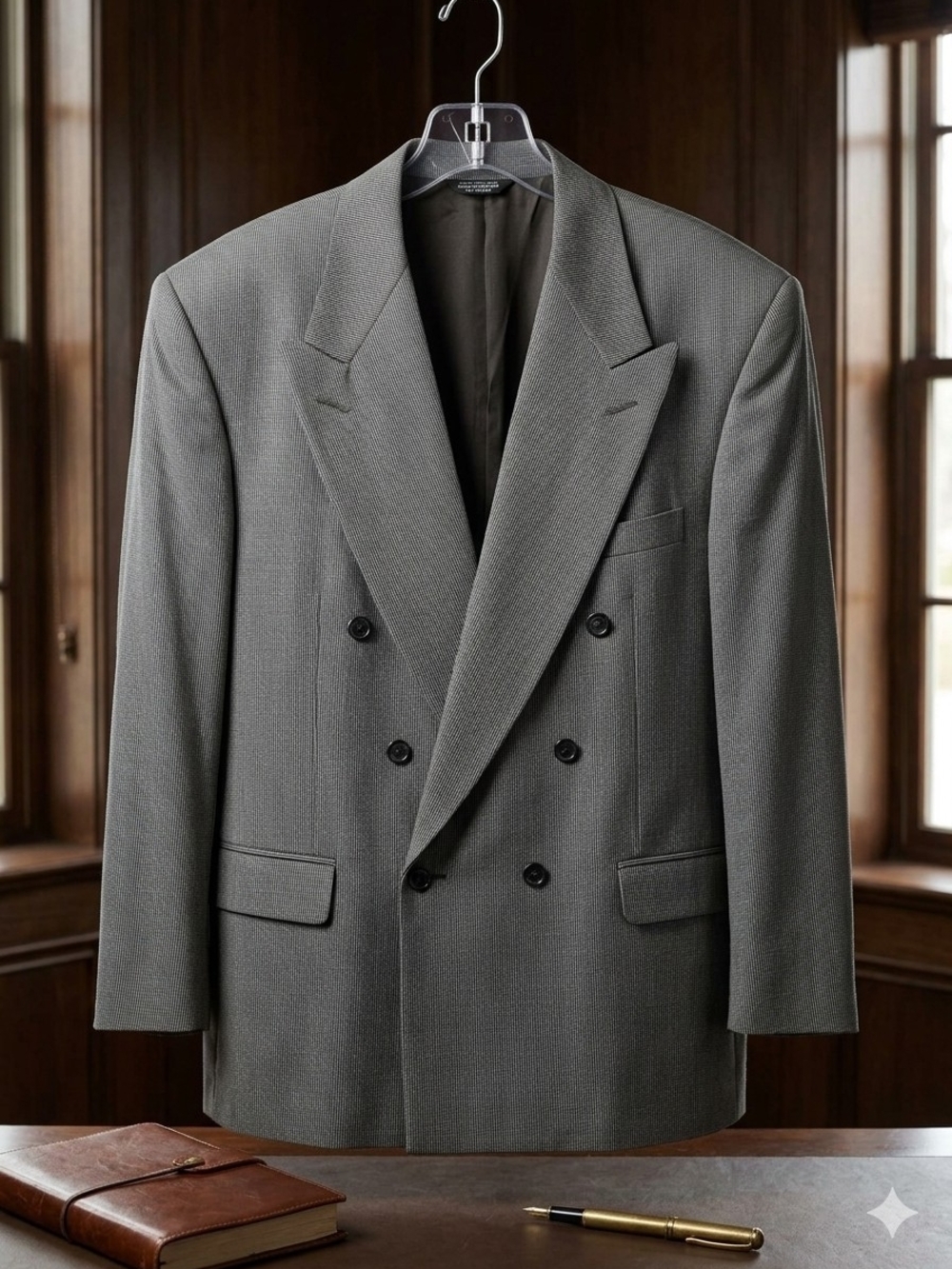 Vintage 90s Harve Benard Oversized Double Breasted Suit Jacket Blazer Grey 40/42